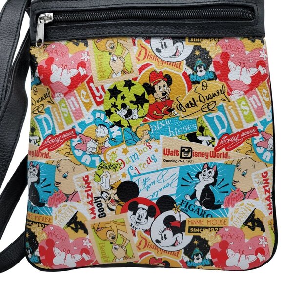 Disney Parks Retro Characters Bag Multicolor Pebbled Adj Dumbo Bambi Crossbody - Picture 2 of 10